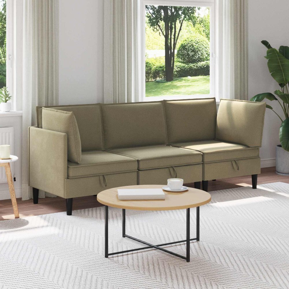 vidaXL Möbelset för vardagsrummet 3 pcs Kaki Tyg