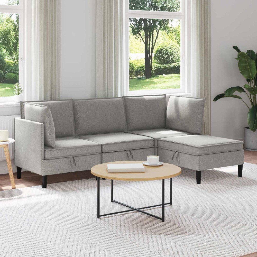 vidaXL Möbelset för vardagsrummet 4 pcs Ljusgrå Tyg