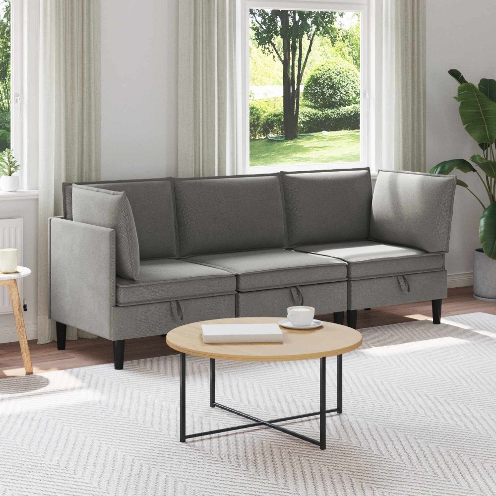 vidaXL Möbelset för vardagsrummet 3 pcs Mörkgrå Tyg