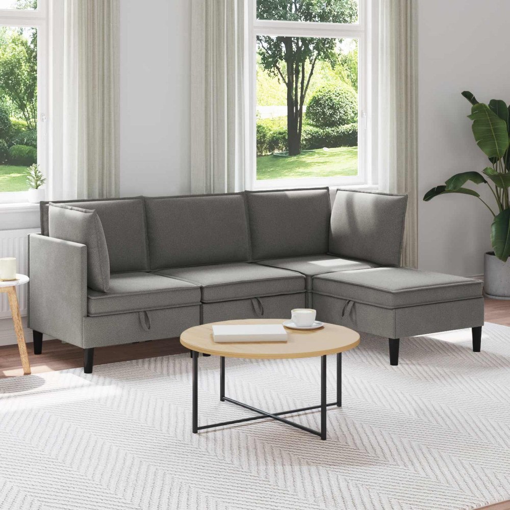 vidaXL Möbelset för vardagsrummet 4 pcs Mörkgrå Tyg