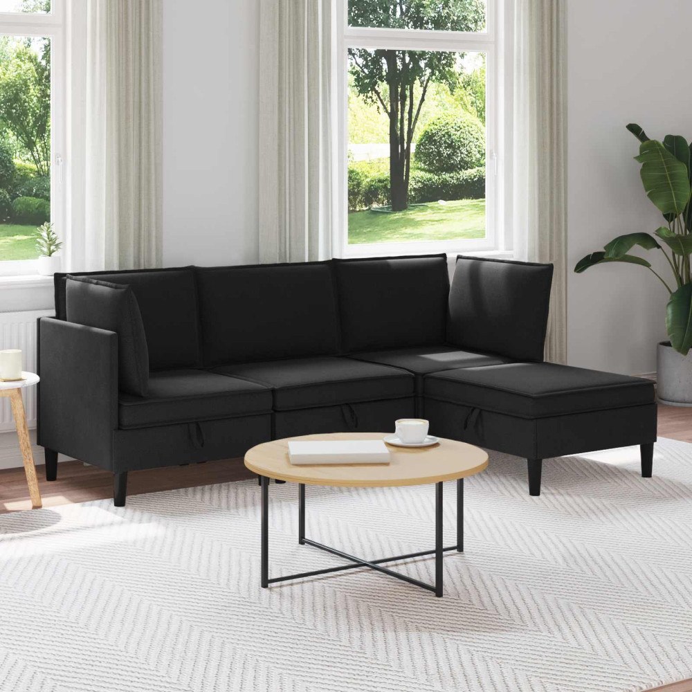 vidaXL Möbelset för vardagsrummet 4 pcs Svart Tyg
