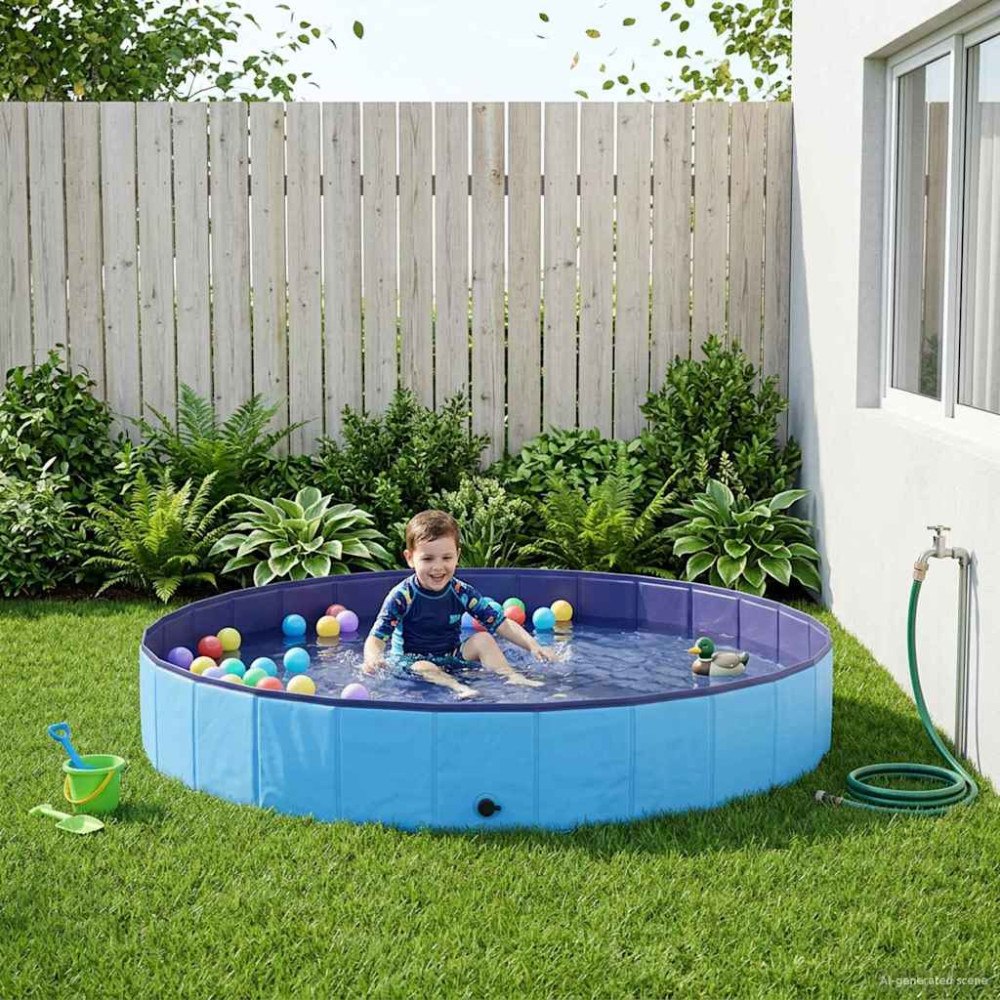 vidaXL Barn Sim Pool Blå Ø200 x 30 cm Tjock PVC och Konstruerat Trä