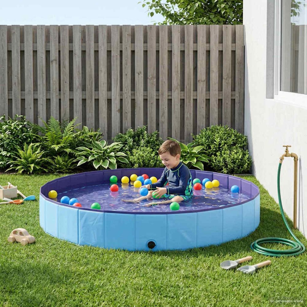 vidaXL Barn Sim Pool Blå Ø300 x 38 cm Tjock PVC och Konstruerat Trä