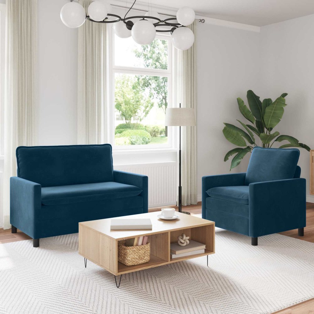 vidaXL Soffset 2 pcs Blå Sammet