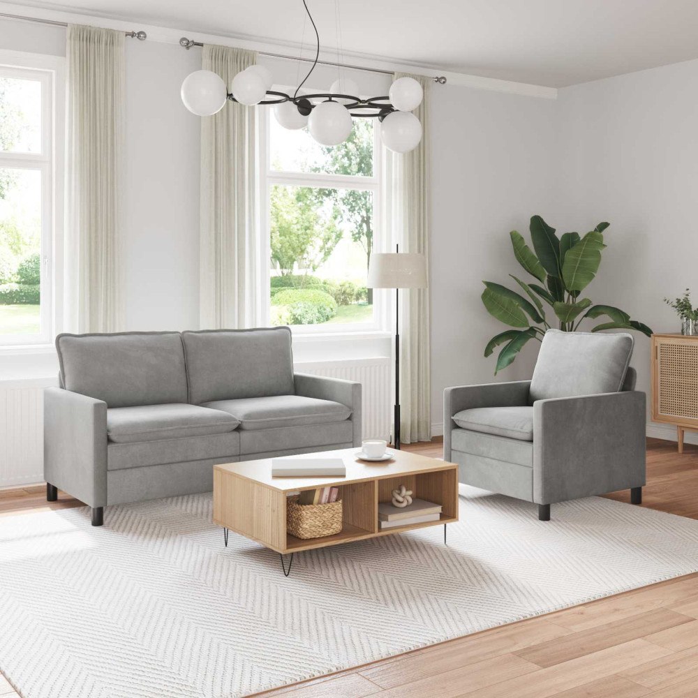 vidaXL Soffset 2 pcs Ljusgrå Sammet