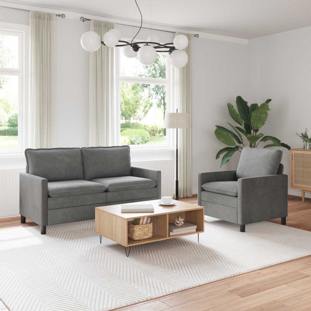 vidaXL Soffset 2 pcs Mörkgrå Sammet