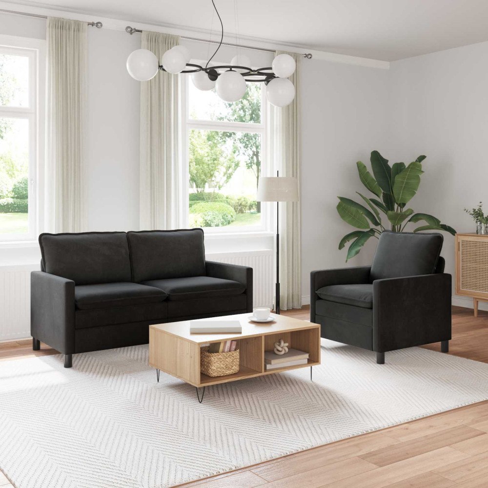 vidaXL Soffset 2 pcs Svart Sammet