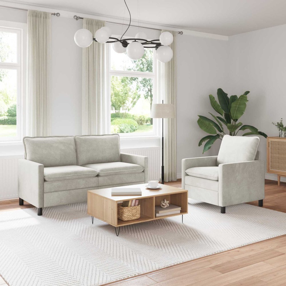 vidaXL Soffset 2 pcs Gräddvit Sammet