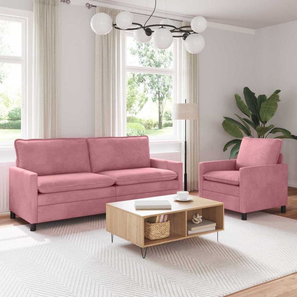 vidaXL Soffset 2 pcs Rosa Sammet