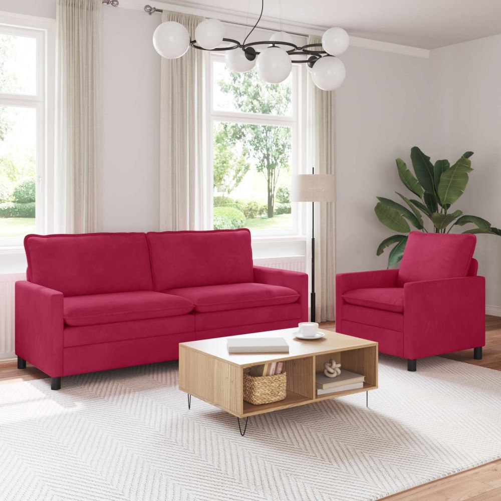 vidaXL Soffset 2 pcs Vinröd Sammet