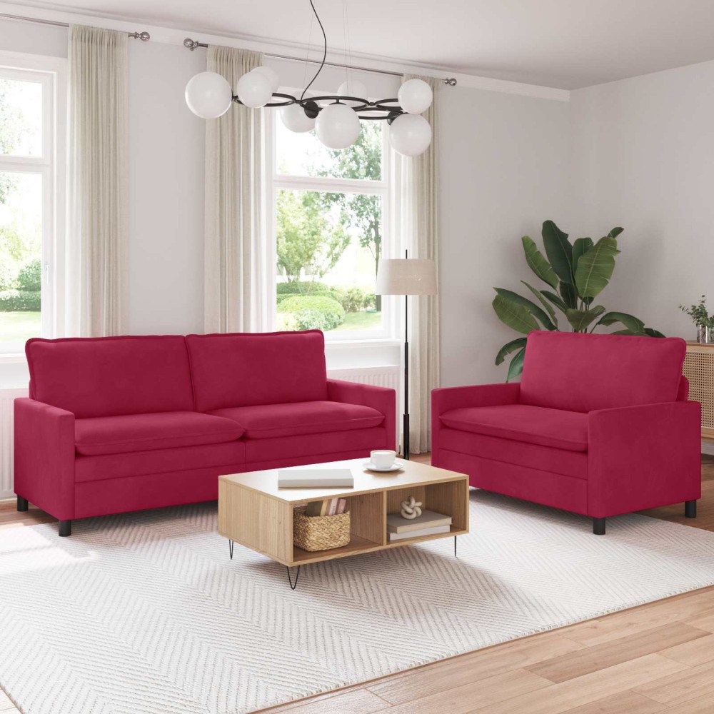 vidaXL Soffset 2 pcs Vinröd Sammet