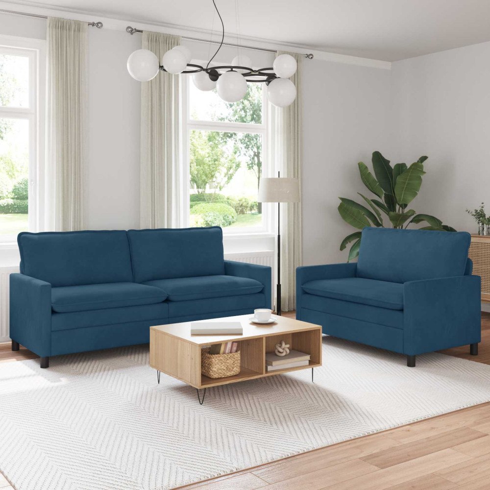 vidaXL Soffset 2 pcs Blå Sammet
