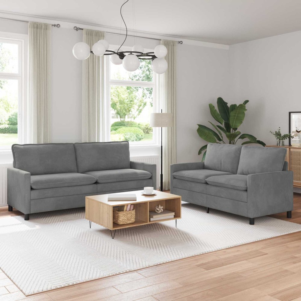 vidaXL Soffset 2 pcs Mörkgrå Sammet