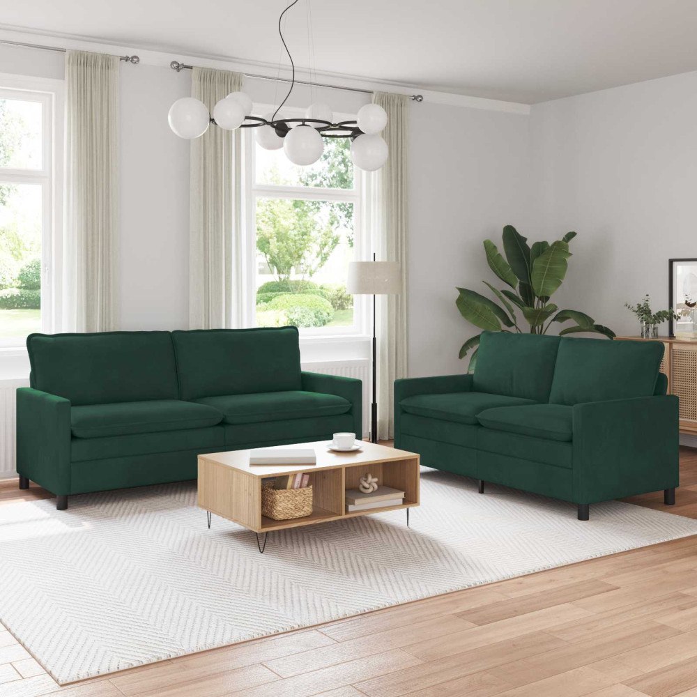 vidaXL Soffset 2 pcs Mörkgrön Sammet