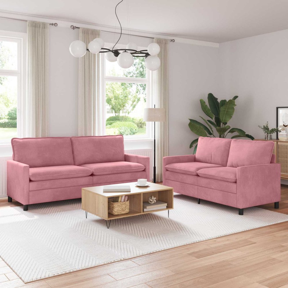 vidaXL Soffset 2 pcs Rosa Sammet