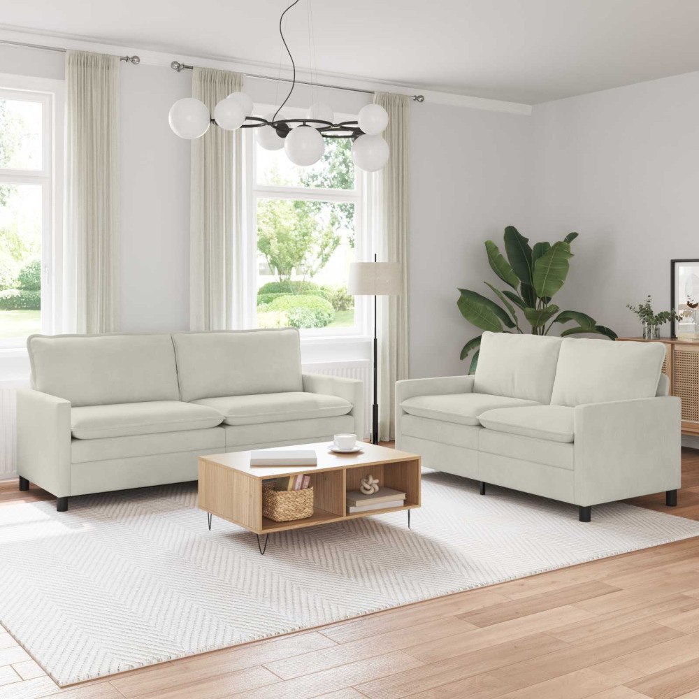 vidaXL Soffset 2 pcs Gräddvit Sammet