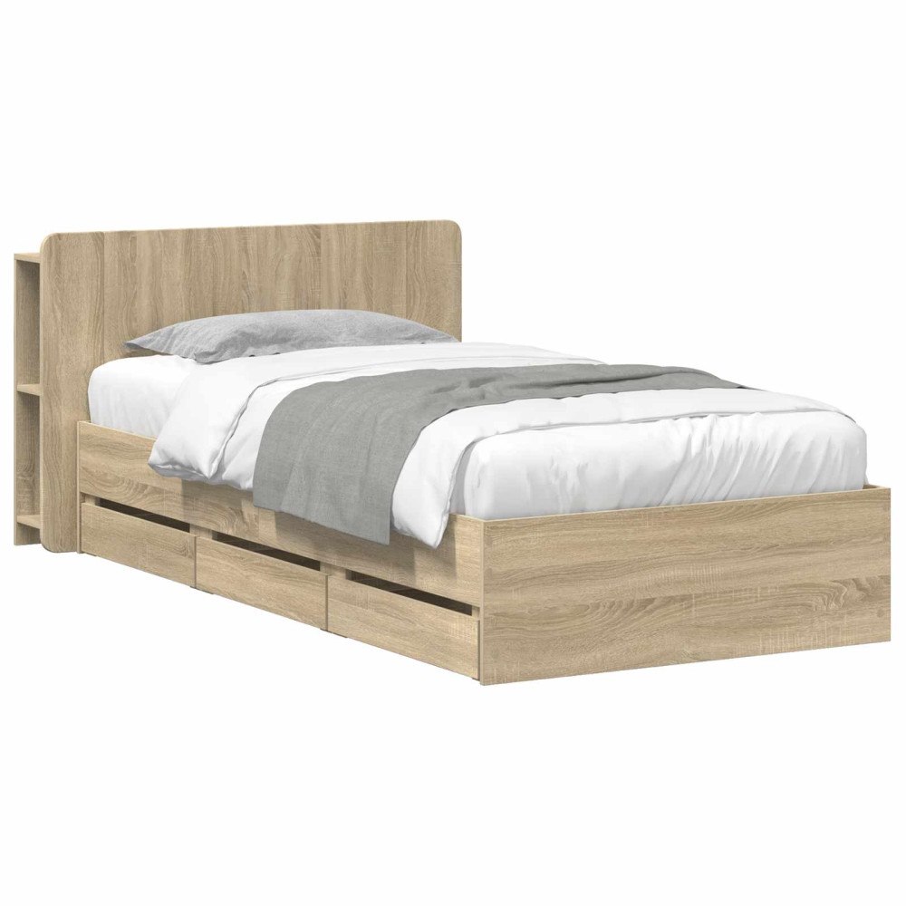 vidaXL Sängram med förvaring Sonoma-ek 80 x 200 cm Konstruerat trä