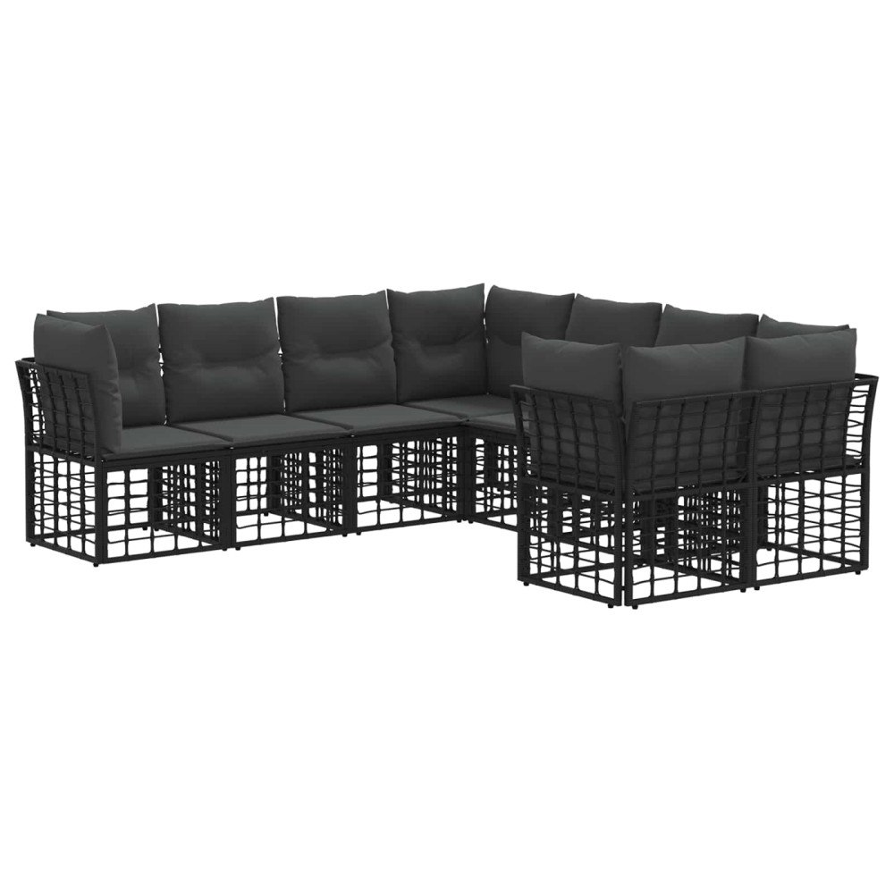 vidaXL Utomhussoffset med kudde 8 pcs Svart och Mörkgrå Polyester