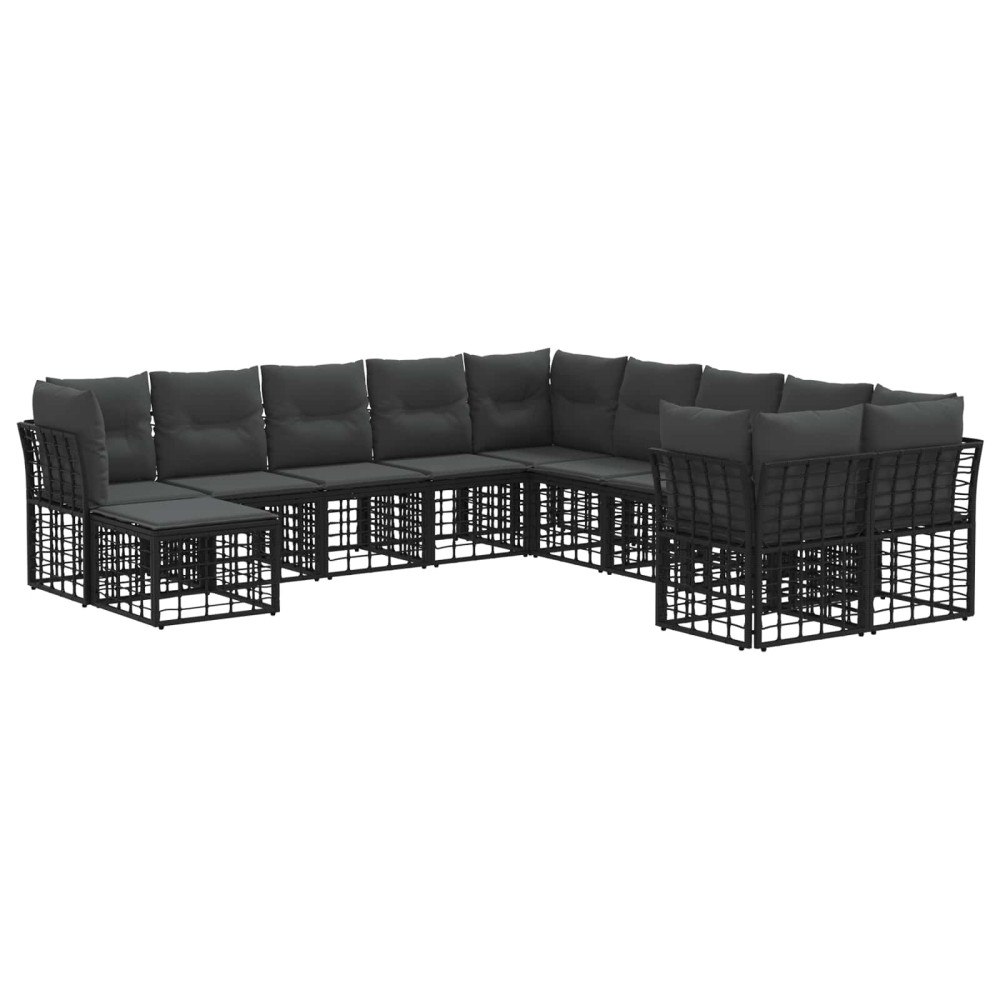vidaXL Utomhussoffset med kudde 11 pcs Svart och Mörkgrå Polyester