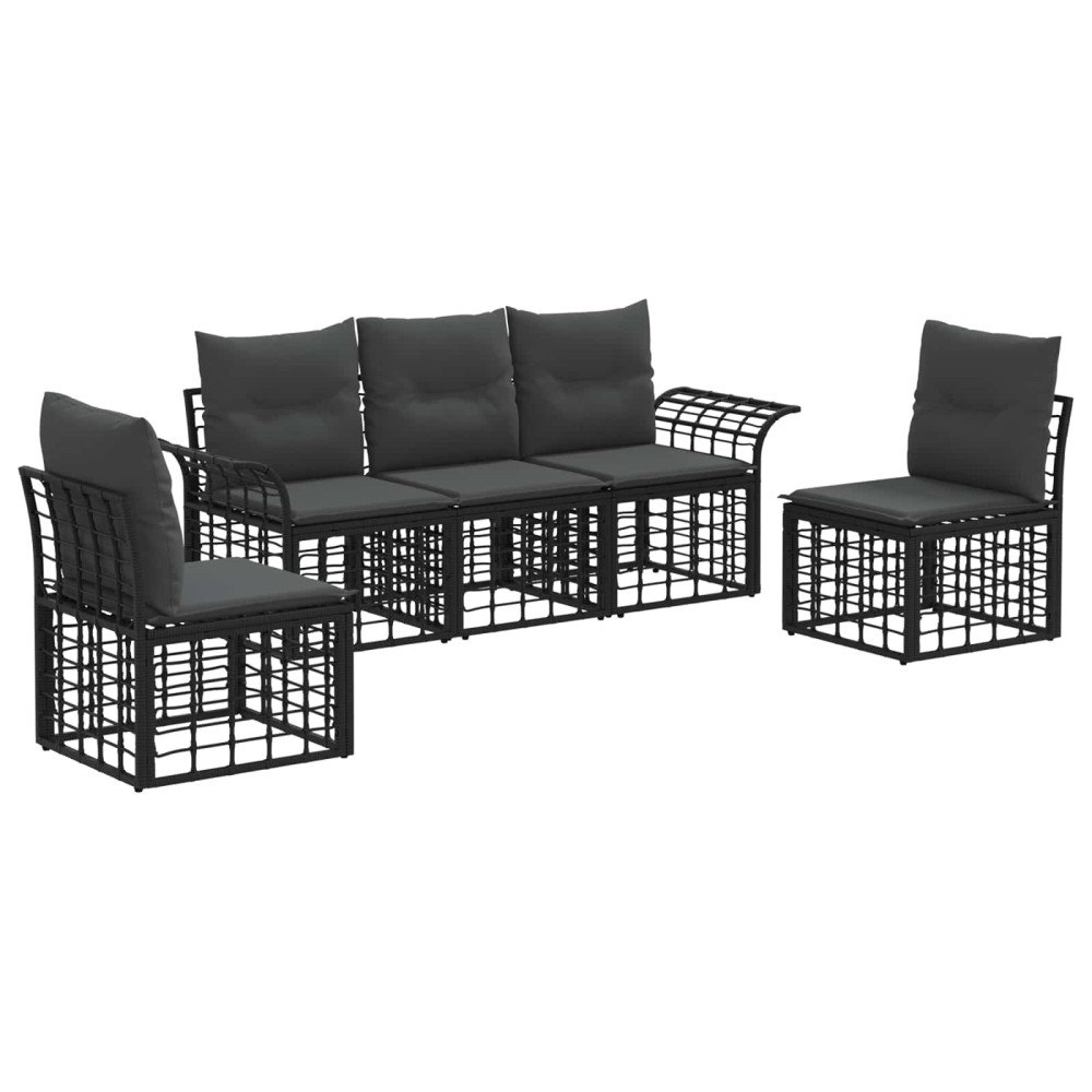 vidaXL Utomhussoffset 5 pcs Svart och Mörkgrå Polyester
