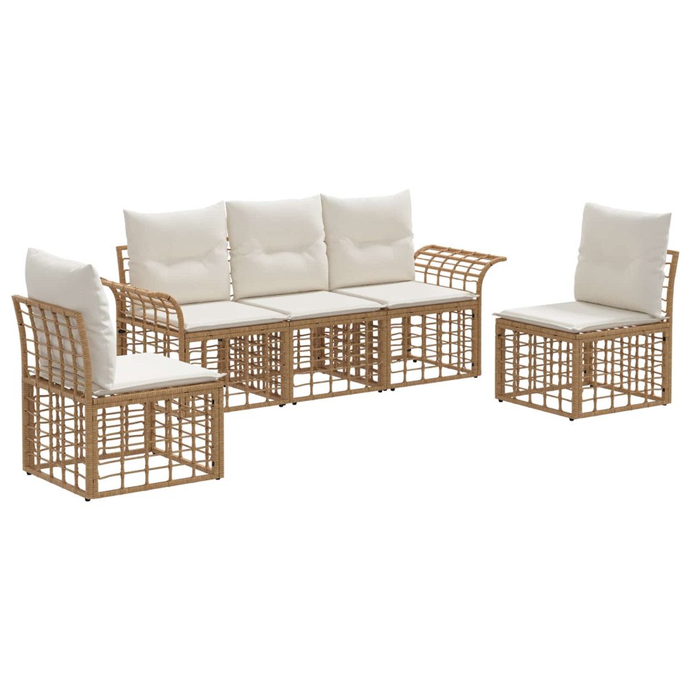 vidaXL Utomhussoffset 5 pcs Naturlig och Creamvit Polyester