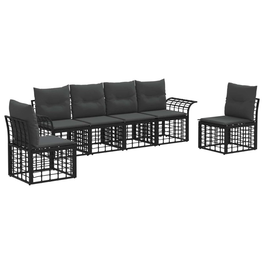 vidaXL Utomhussoffset med kudde 6 pcs Svart och Mörkgrå Polyester