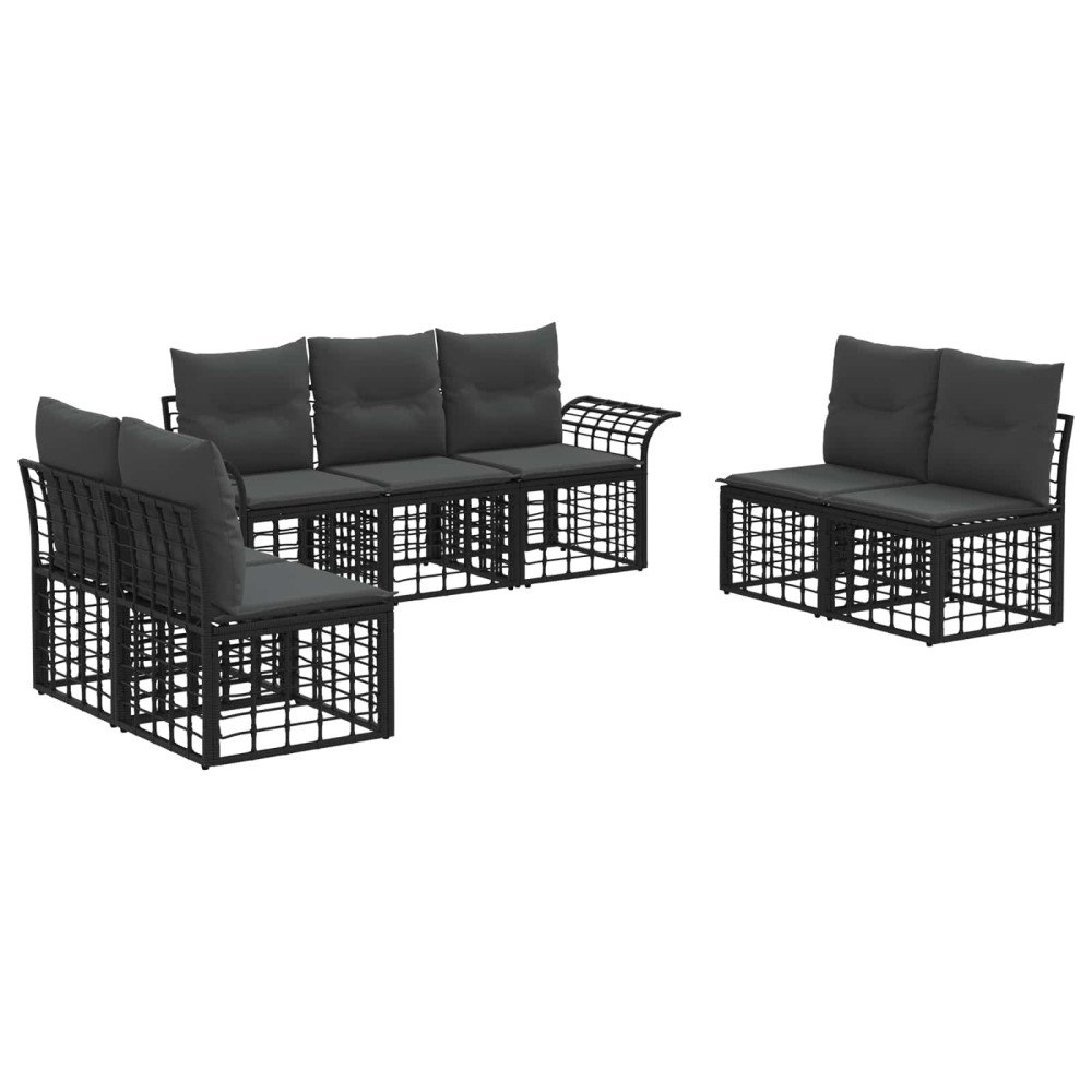 vidaXL Utomhussoffset med kudde 7 pcs Svart och Mörkgrå Polyester