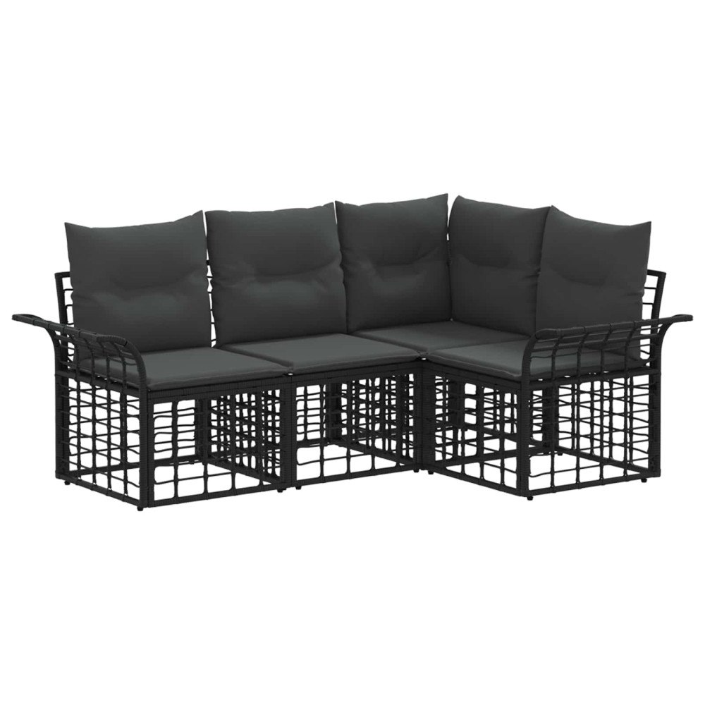 vidaXL Utomhussoffset med kudde 4 pcs Svart och Mörkgrå Polyester