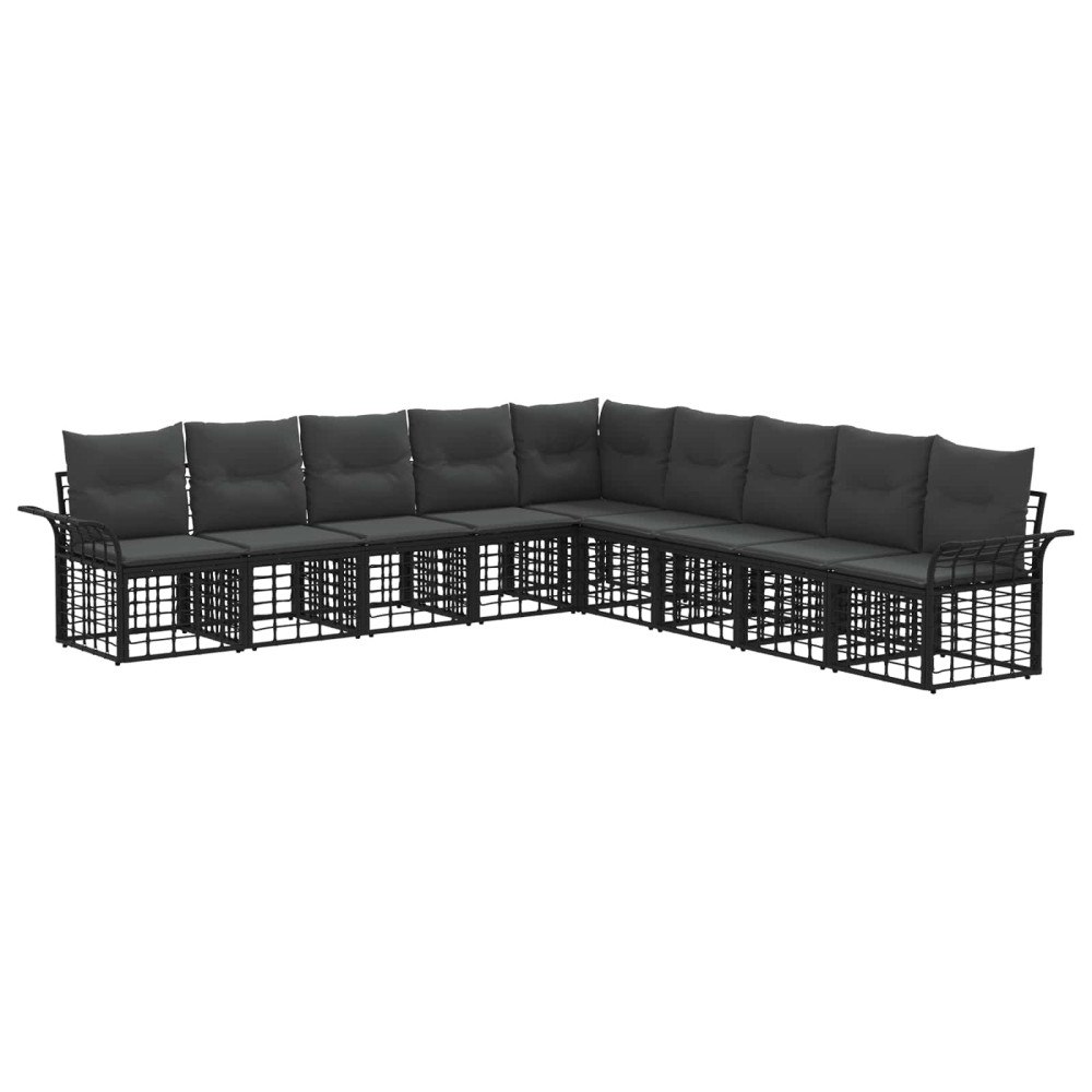vidaXL Utomhussoffset 9 pcs Svart och Mörkgrå Polyester