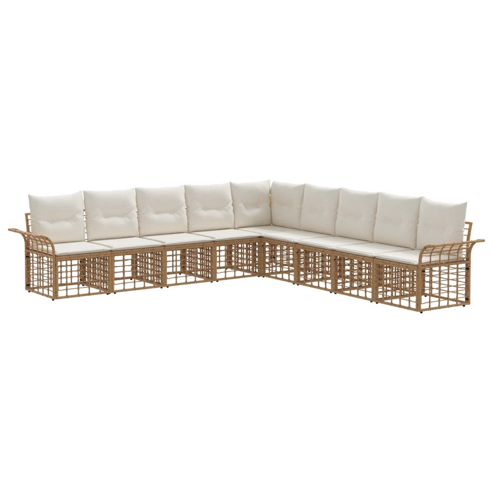 vidaXL Utomhussoffset med kudde 9 pcs Naturlig och Creamvit Polyester