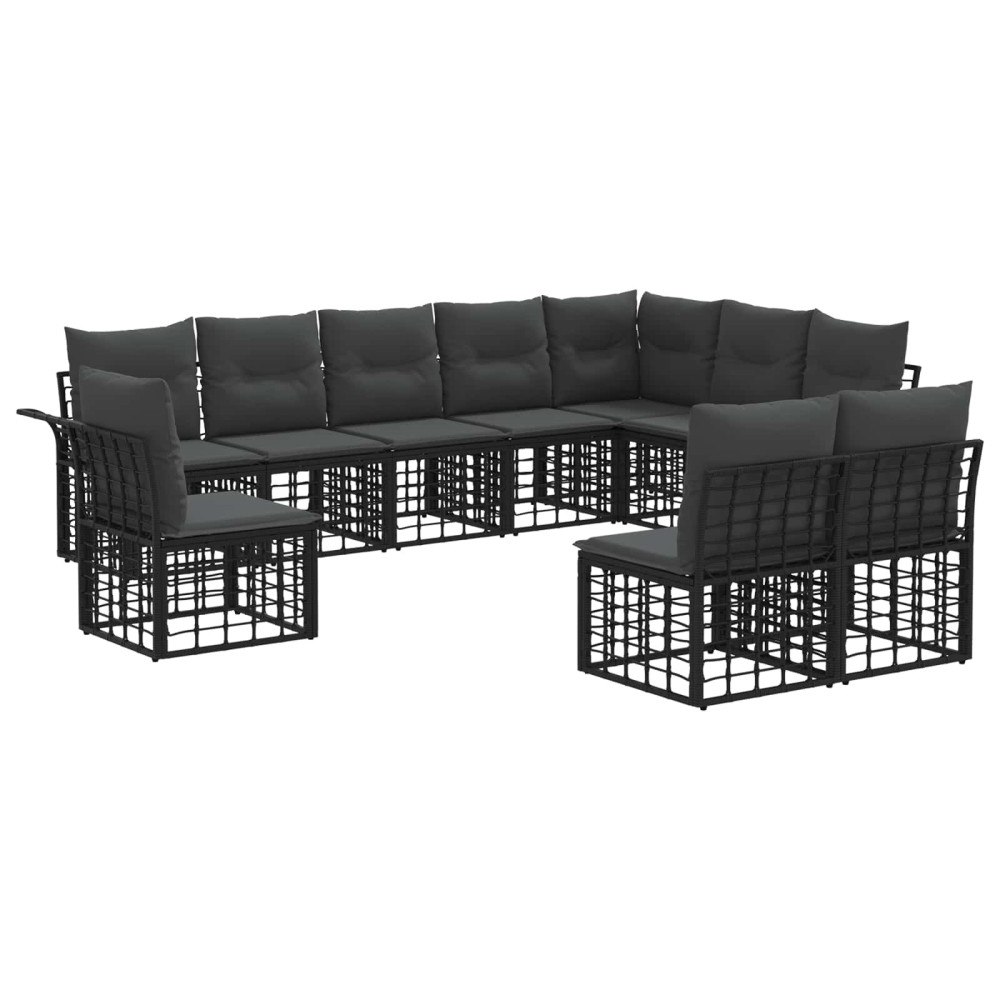 vidaXL Utomhussoffset 10 pcs Svart och Mörkgrå Polyester
