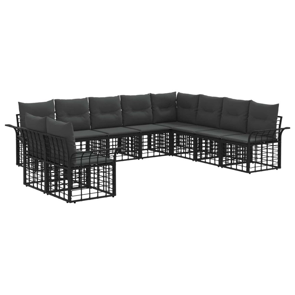vidaXL Utomhussoffset med kudde 10 pcs Svart och Mörkgrå Polyester