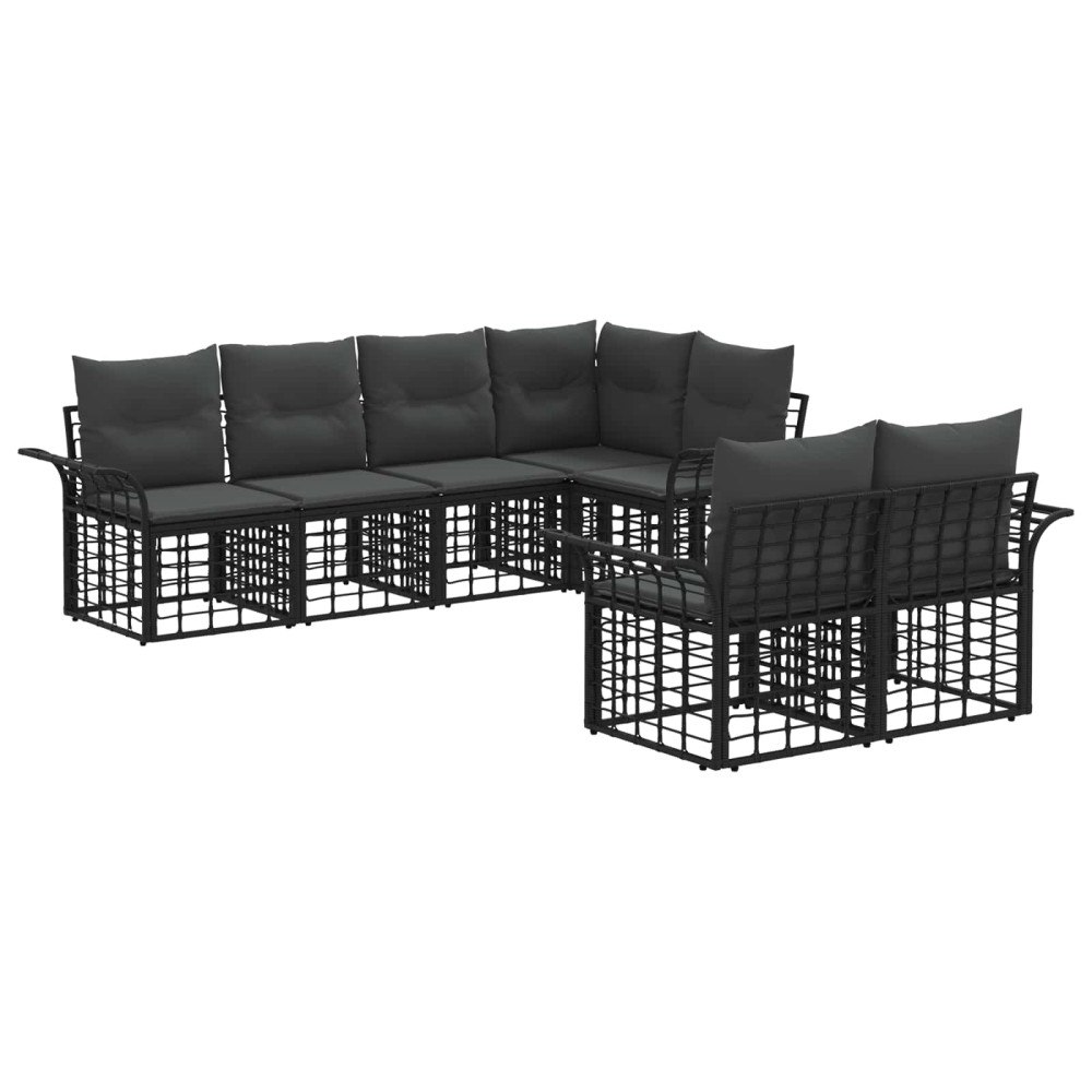 vidaXL Utomhussoffset med kudde 7 pcs Svart och Mörkgrå Polyester