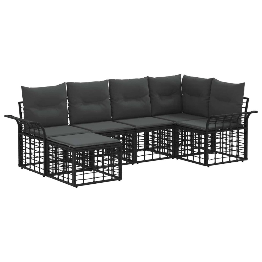 vidaXL Utomhussoffset 6 pcs Svart och Mörkgrå Polyester