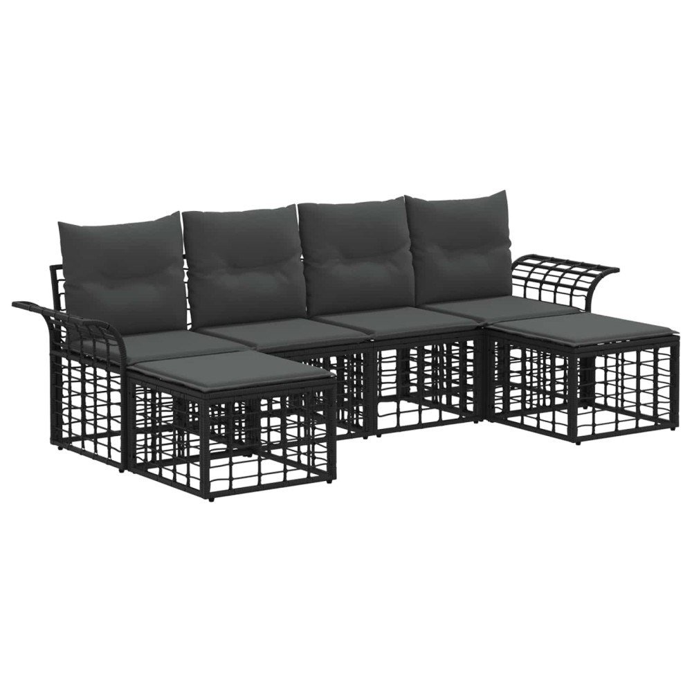 vidaXL Utomhussoffset 6 pcs Svart och Mörkgrå Polyester