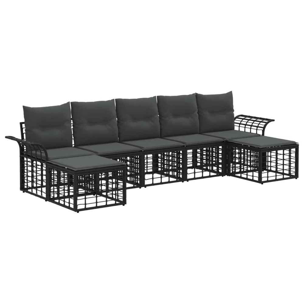 vidaXL Utomhussoffset 7 pcs Svart och Mörkgrå Polyester