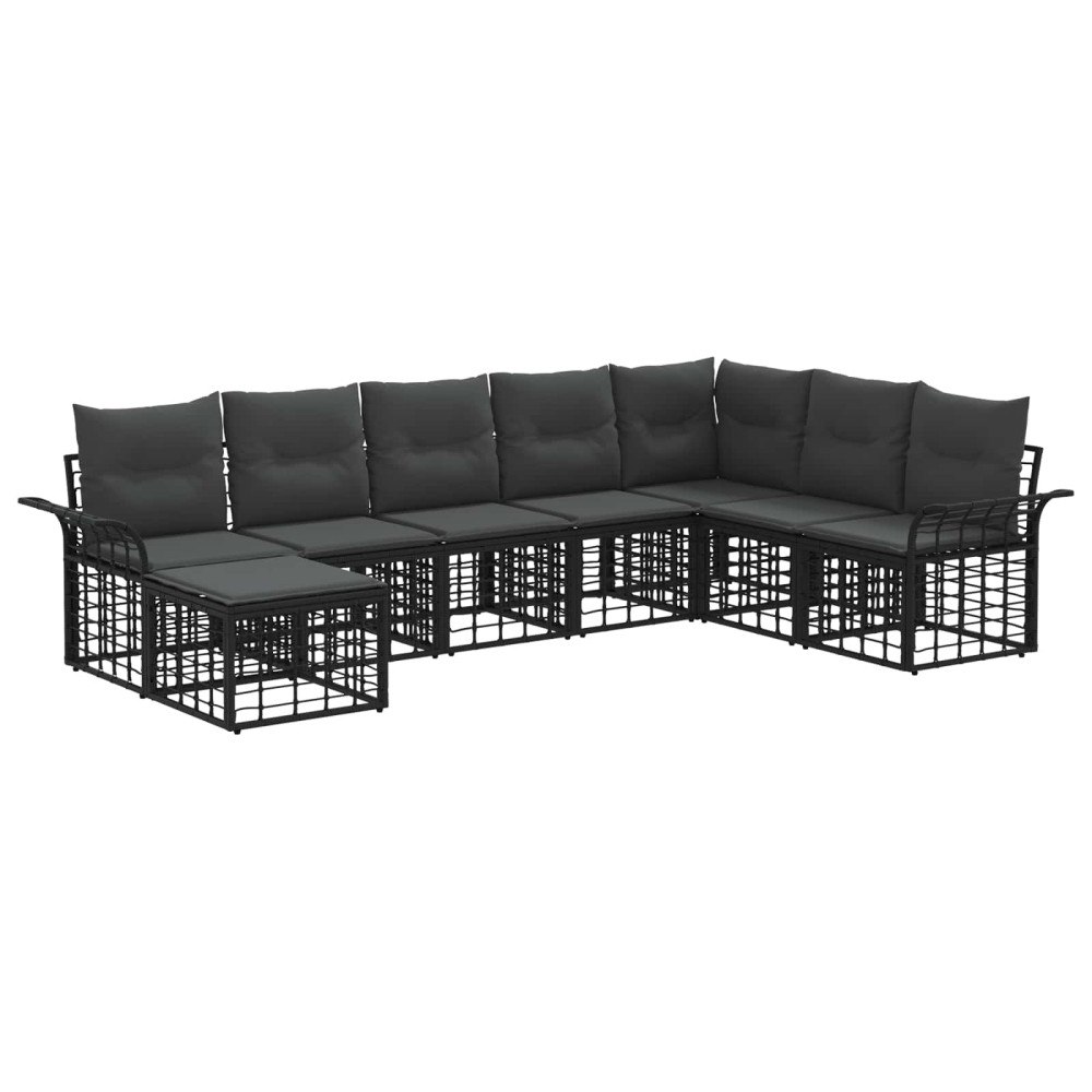 vidaXL Utomhussoffset med kudde 8 pcs Svart och Mörkgrå Polyester
