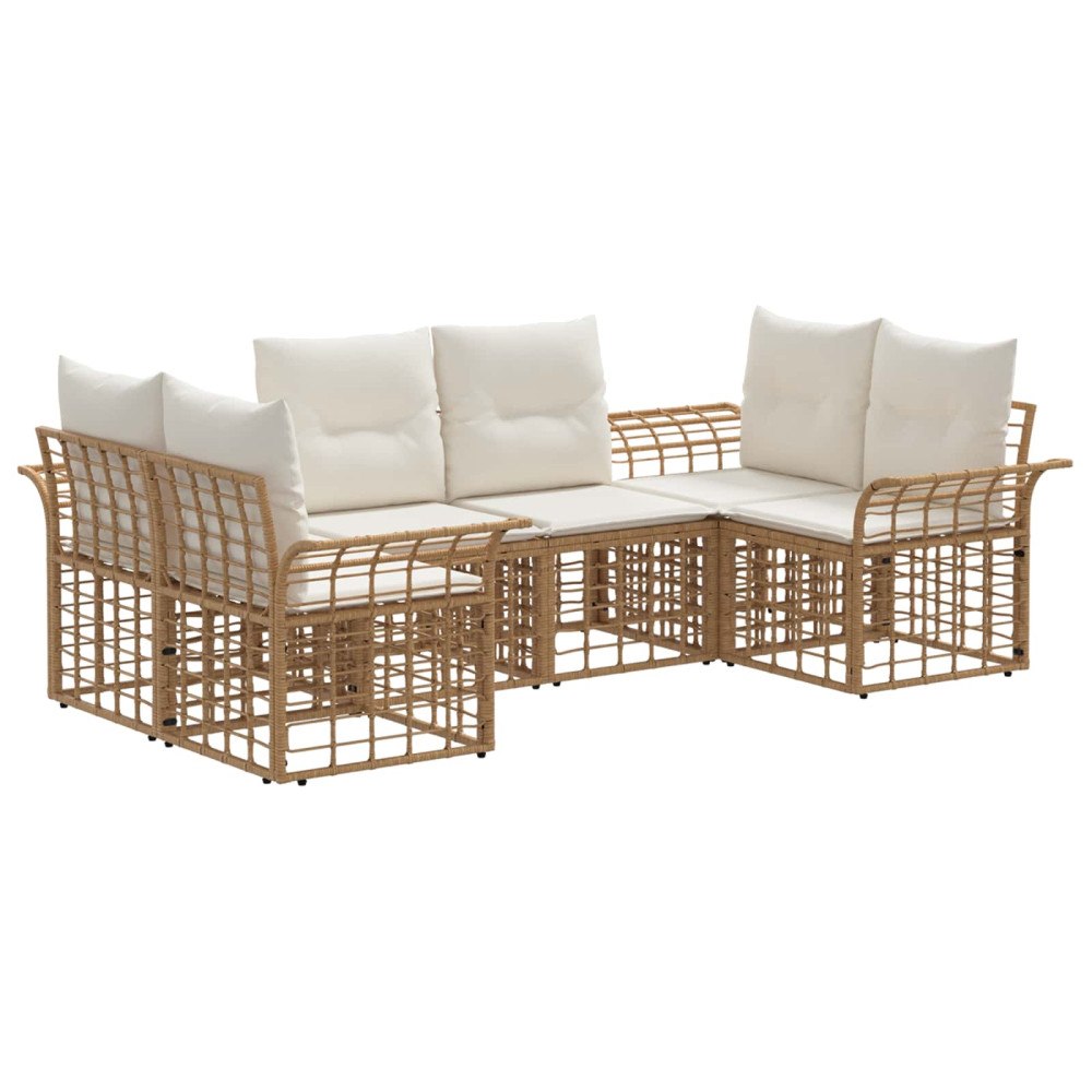 vidaXL Utomhussoffset med kudde 6 pcs Naturlig och Creamvit Polyester