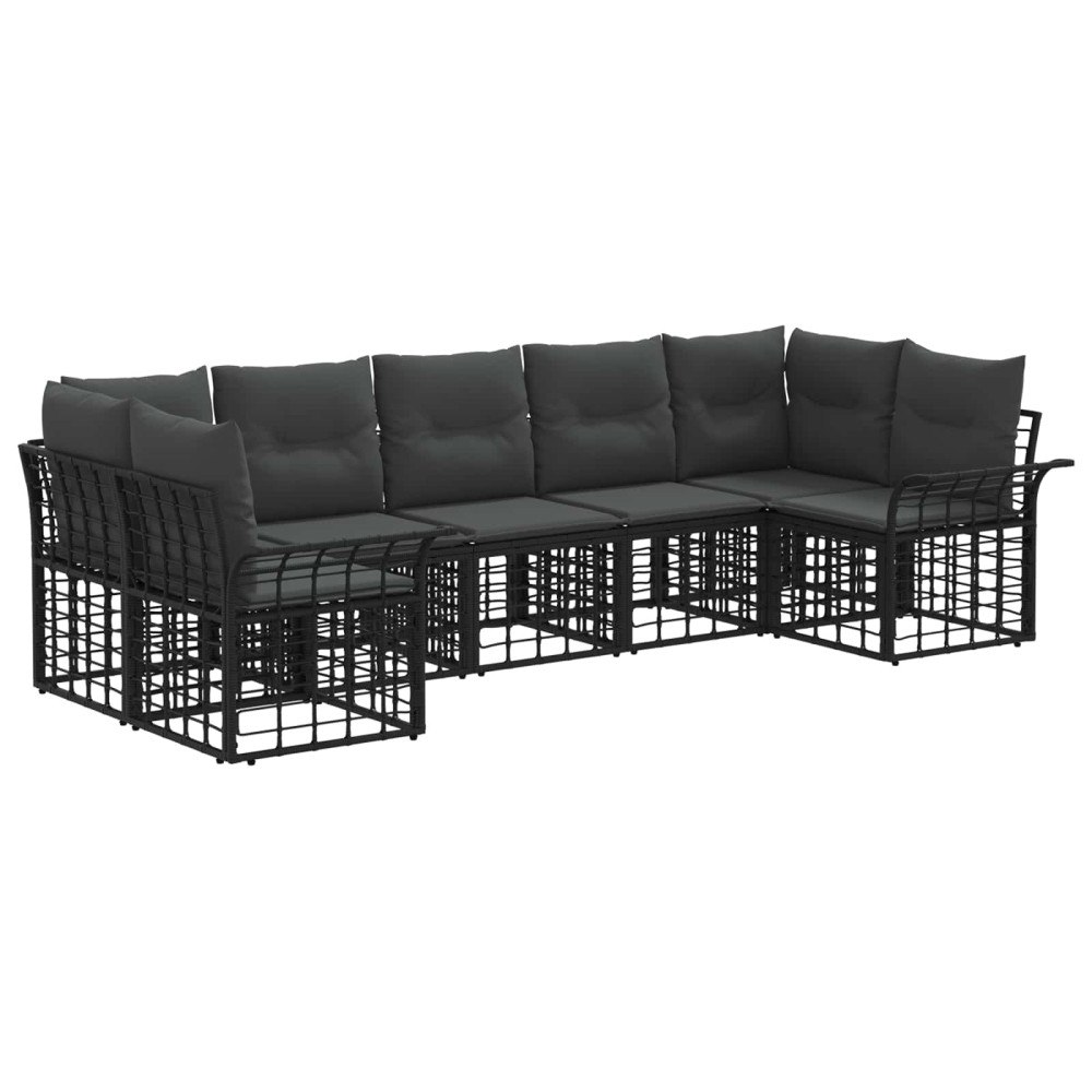 vidaXL Utomhussoffset med kudde 7 pcs Svart och Mörkgrå Polyester