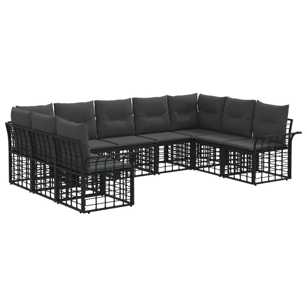 vidaXL Utomhussoffset 9 pcs Svart och Mörkgrå Polyester