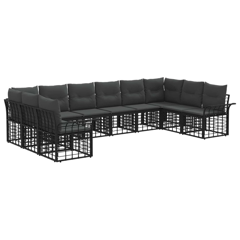 vidaXL Utomhussoffset 10 pcs Svart och Mörkgrå Polyester