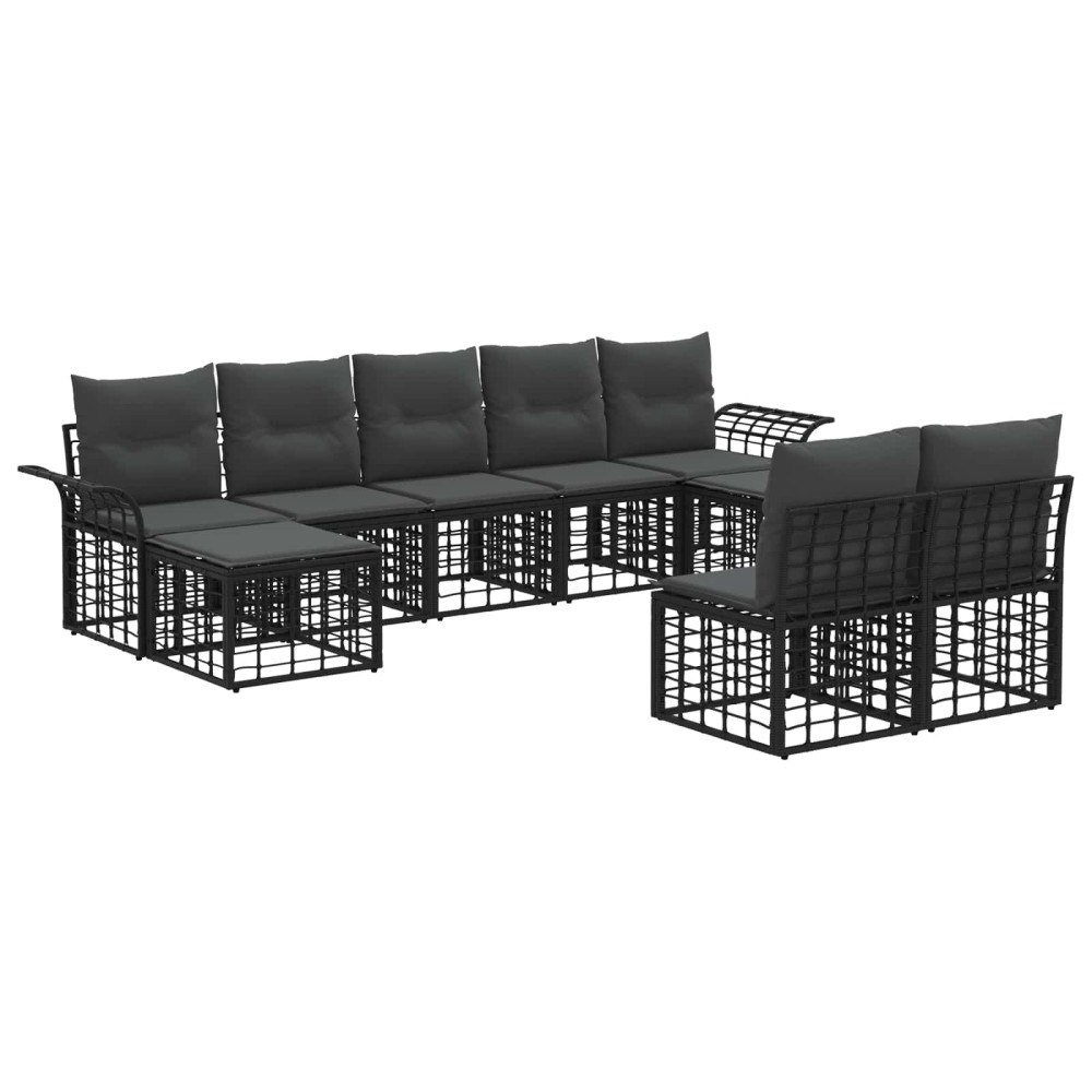vidaXL Utomhussoffset 9 pcs Svart och Mörkgrå Polyester