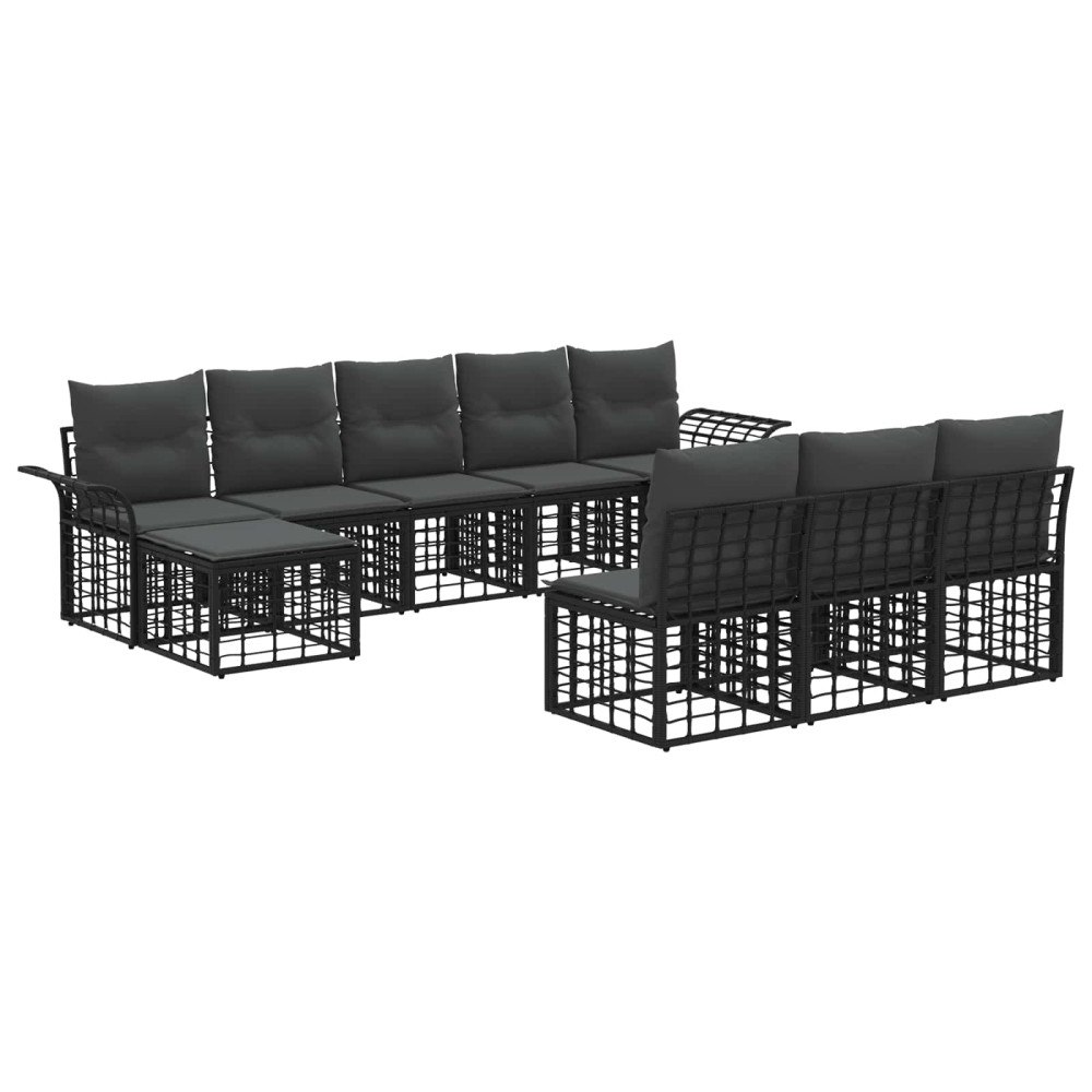 vidaXL Utomhussoffset 9 pcs Svart och Mörkgrå Polyester