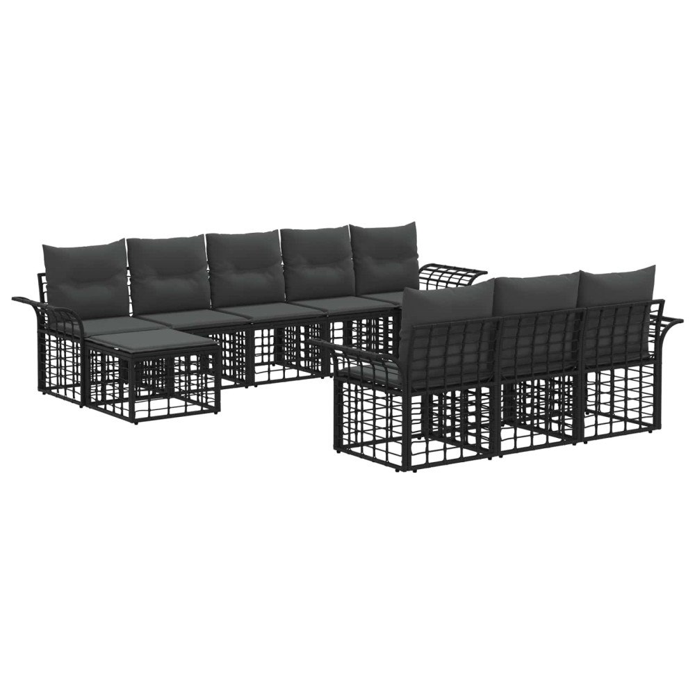 vidaXL Utomhussoffset 10 pcs Svart och Mörkgrå Polyester