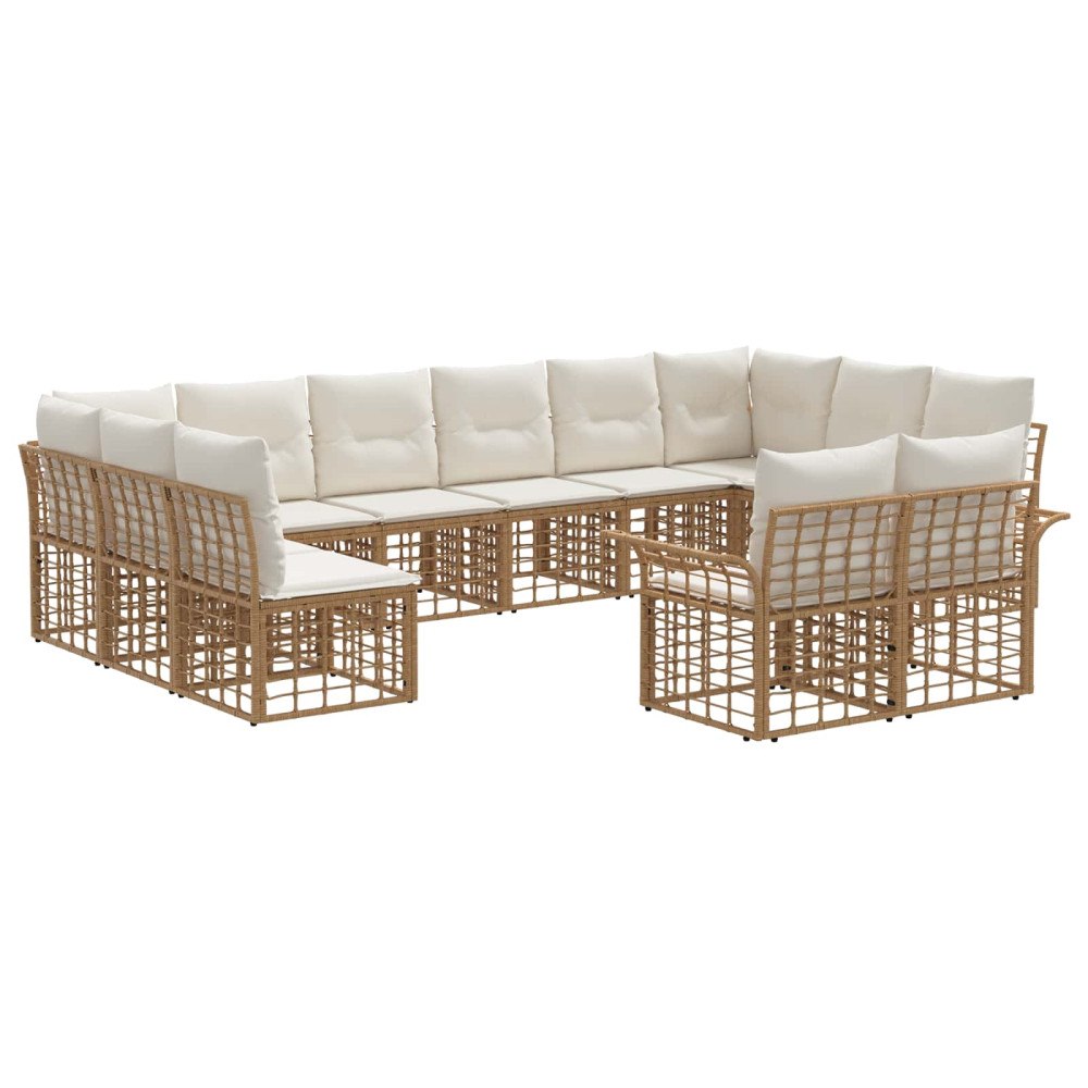 vidaXL Utomhussoffset med kudde 12 pcs Naturlig och Creamvit Polyester