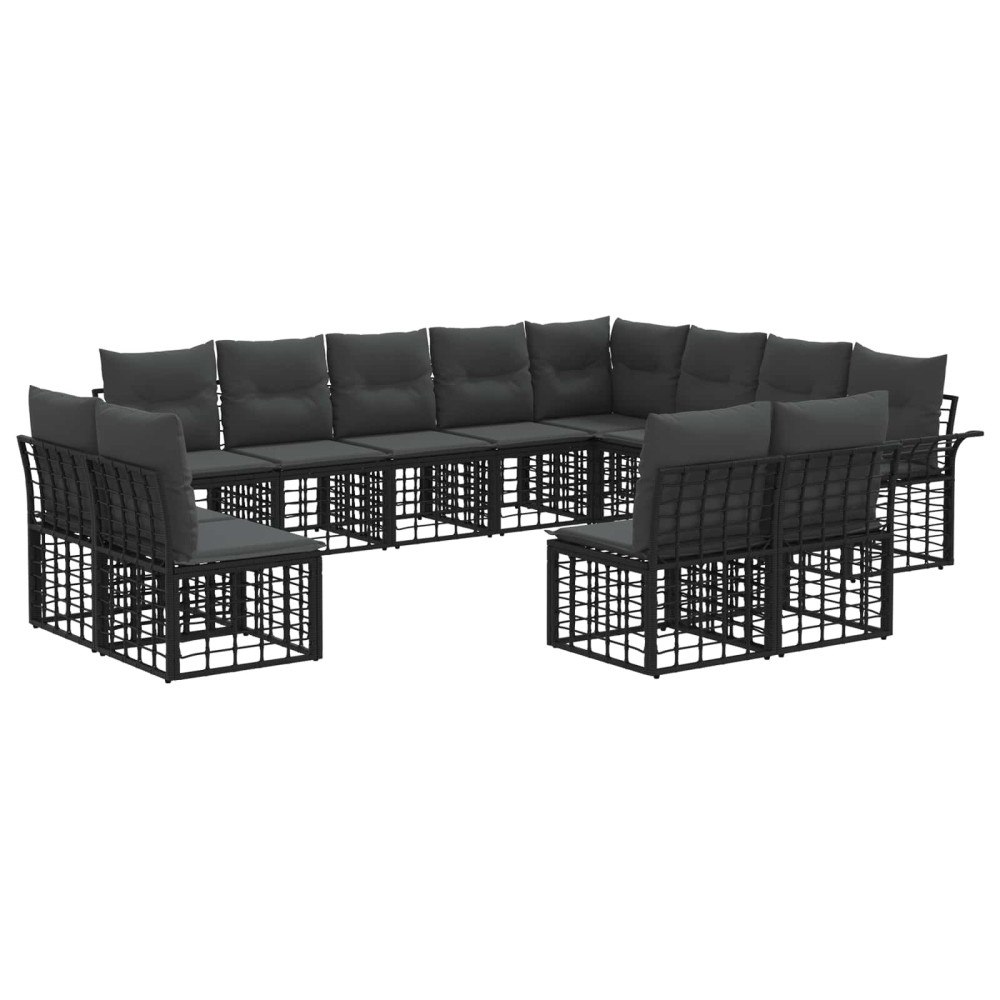 vidaXL Utomhussoffset med kudde 12 pcs Svart och Mörkgrå Polyester