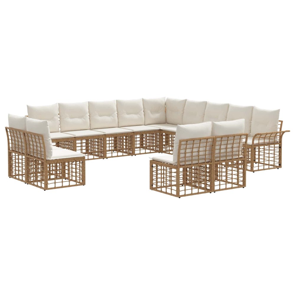 vidaXL Utomhussoffset med kudde 13 pcs Naturlig och Creamvit Polyester