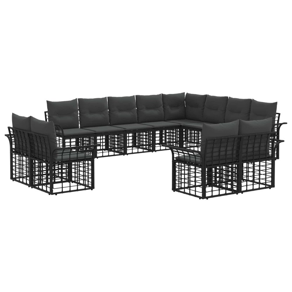 vidaXL Utomhussoffset med kudde 12 pcs Svart och Mörkgrå Polyester