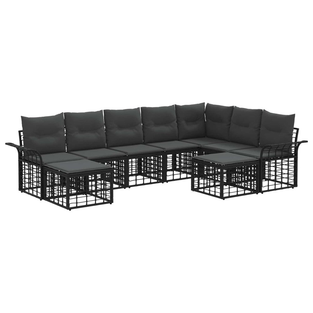 vidaXL Utomhussoffset med kudde 9 pcs Svart och Mörkgrå Polyester