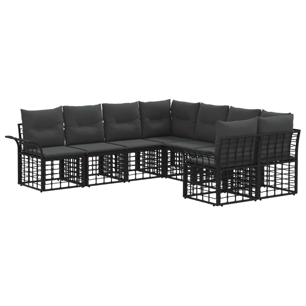 vidaXL Utomhussoffset med kudde 8 pcs Svart och Mörkgrå Polyester